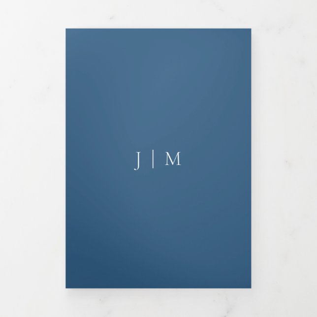 Formal Simple Navy Blue Wedding Dreifach Gefaltete Karte (Cover)