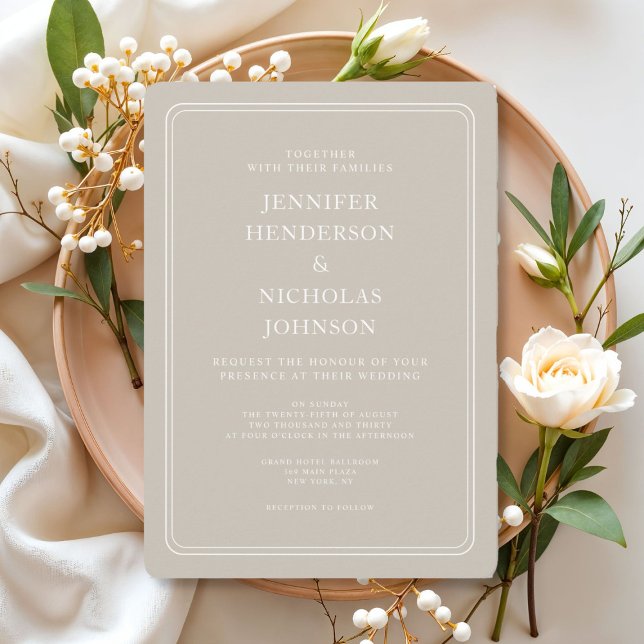 Formal Taupe Hochzeit Einladung (Elegant Formal Taupe Wedding Invitation)