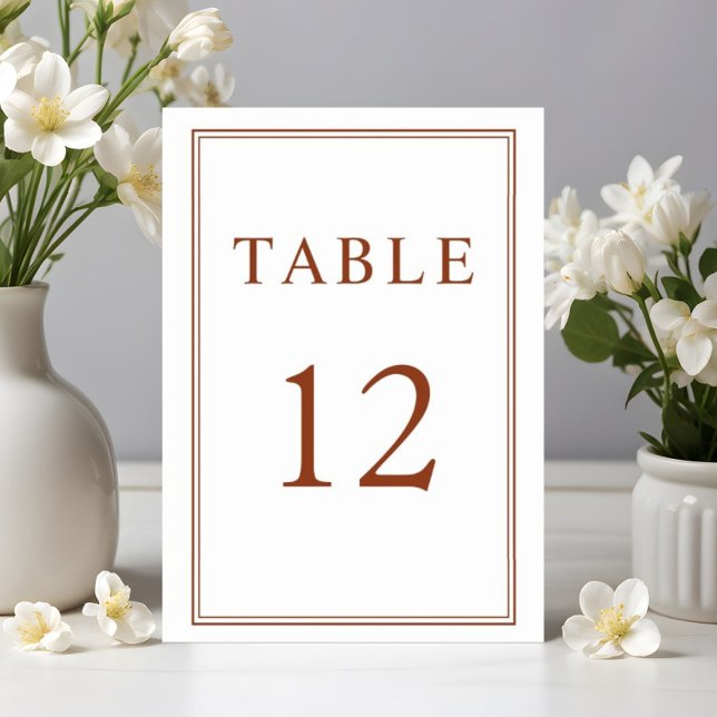 Formal Terracotta Wedding Tischnummer (Elegant Classic Formal Black White Wedding Table Number)
