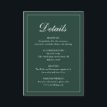 Formal Traditionelle Elegant Forest Green Wedding Begleitkarte<br><div class="desc">Traditionell waldgrüne Hochzeitszimmerkarte mit einem einfachen Design mit "Details" in einer eleganten Kalligraphie innerhalb eines dünnen Randes. Die Vorlage ermöglicht Ihnen,  wichtige Informationen über Ihren besonderen Tag zu teilen. Dieses klassische Design ist perfekt für eine formelle Hochzeit.</div>