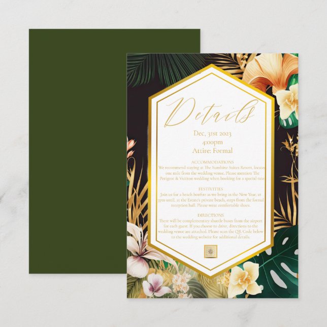 Formal Tropical Destination Wedding Details Card RSVP Karte (Vorne/Hinten)