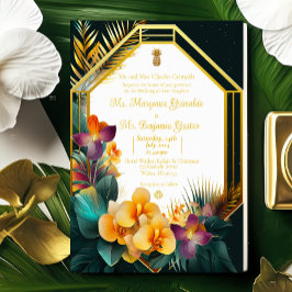 Formal-tropische Hochzeit in Urlaubsort Folieneinladung