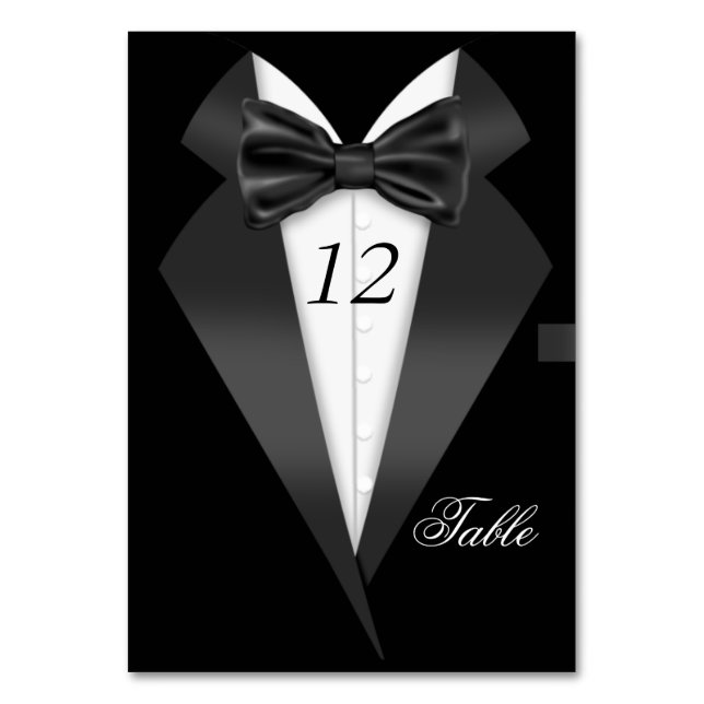 Formal Tuxedo Schwarze Tischnummer Sitzplatz (Vorderseite)