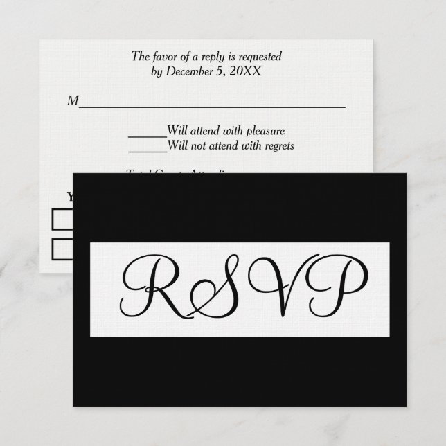 Formal UAWG Wedding Schwarz-weiß RSVP Karte (Vorne/Hinten)