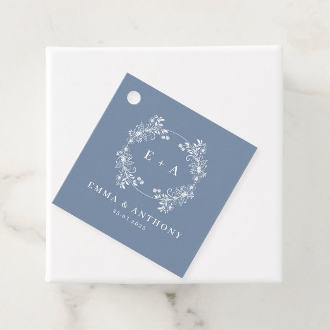 Formal Vintages Periwinkle Monogram Wedding Geschenkanhänger (Beispiel)