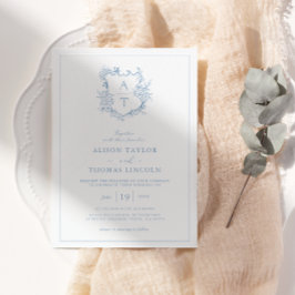 Formal Wappen Dusty Blue Monogram Wedding Einladung