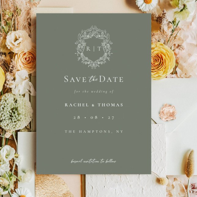 Formal Wappen Monogram Sage Wedding Save The Date (Von Creator hochgeladen)