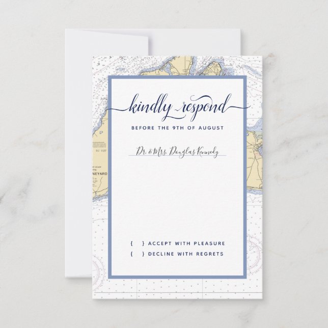 Formal Wedding Martha's Vineyard mit Gastname RSVP Karte (Vorderseite)