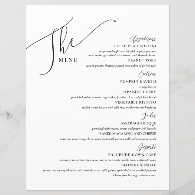 Formal Wedding Menu Elegant Schwarz-weiß (Vorderseite)