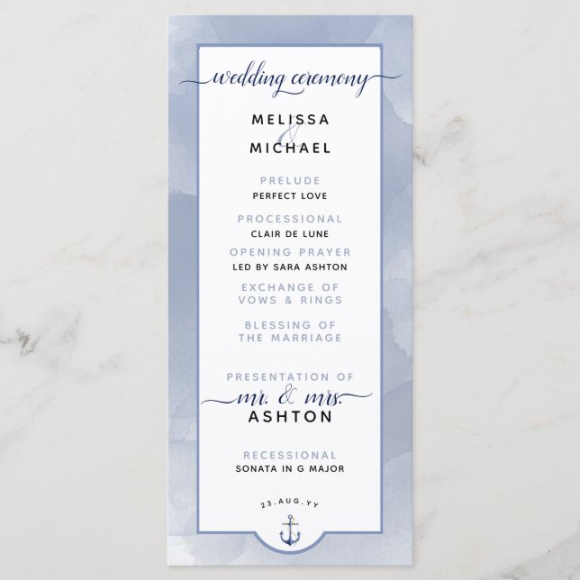 Formal #Wedding #Nautical Navy Dusty Blue Wedding Programm (Vorderseite)