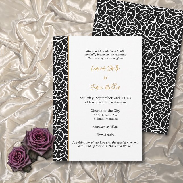 Formal White & Black Botanical Border Wedding Einladung (Formal White & Black Botanical Border Wedding Invitation)