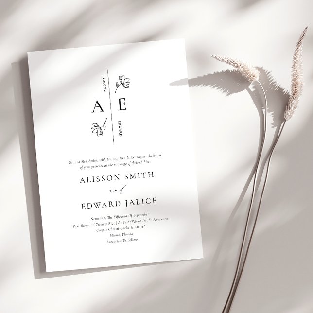 Formal White Black Monogram Wedding Einladung (Von Creator hochgeladen)