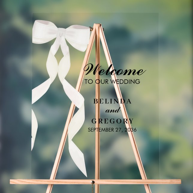 Formal White Bow Ribbon Elegante Hochzeit Acrylschild (Neutral)