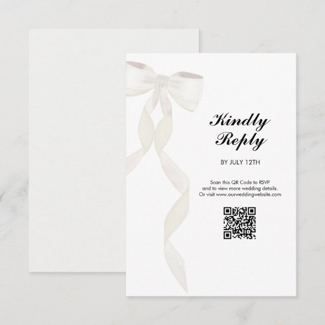 Formal White Bow Ribbon Elegante Hochzeit Begleitkarte (Vorne/Hinten)