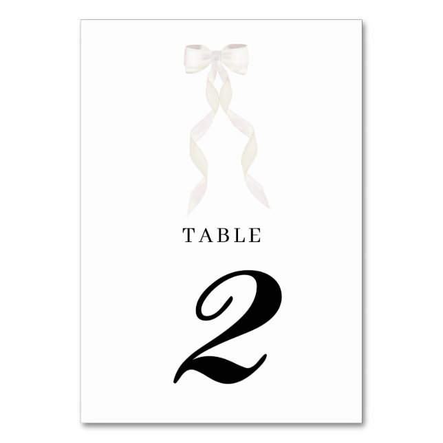 Formal White Bow Ribbon Elegante Hochzeit Tischnummer (Vorderseite)