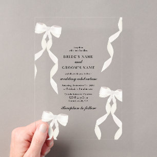 Formal White Ribbon feierliche Hochzeit Acryleinladungen
