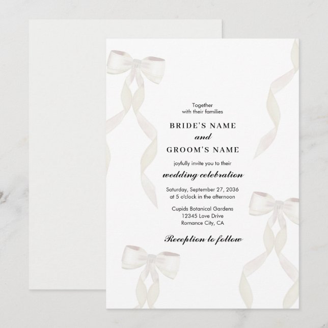 Formal White Ribbon feierliche Hochzeit Einladung (Vorne/Hinten)