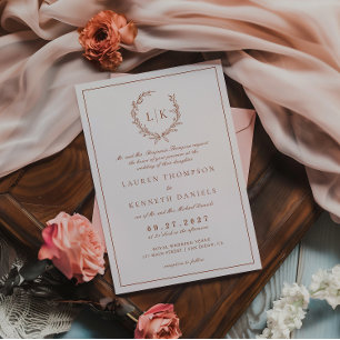 Formale Blatt-Krone Terrakotta- und Creme-Hochzeit Einladung