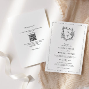 Formale Crest-QR-Code-Hochzeits-Einladungskarte Einladung