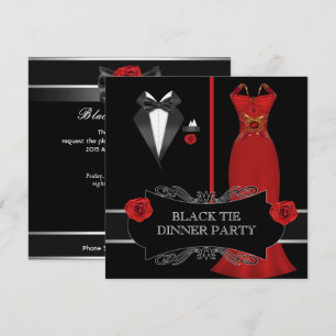 Formale Dinnerparty Weiß Schwarz Anzug Rot 2B Einladung
