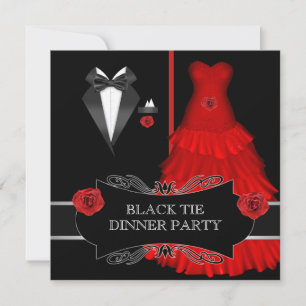 Formale Dinnerparty Weißer Schwarzer Krawattenanzu Einladung