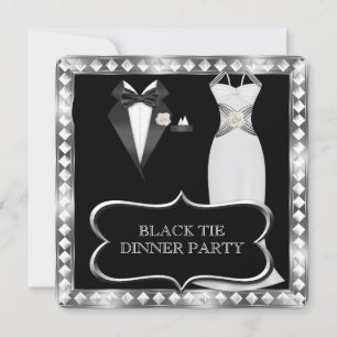 Formale Dinnerparty Weißer Schwarzer Krawattenzwan Einladung