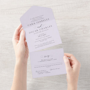 Formale elegante lila Hochzeit klassisch All In One Einladung
