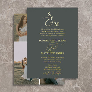 Formale elegante Schriftmonogramm 4 Foto-Hochzeit Folieneinladung