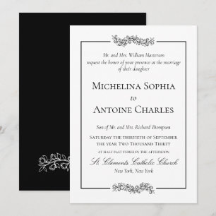 Formale elegante Schwarz-Weiß-Hochzeit Einladung