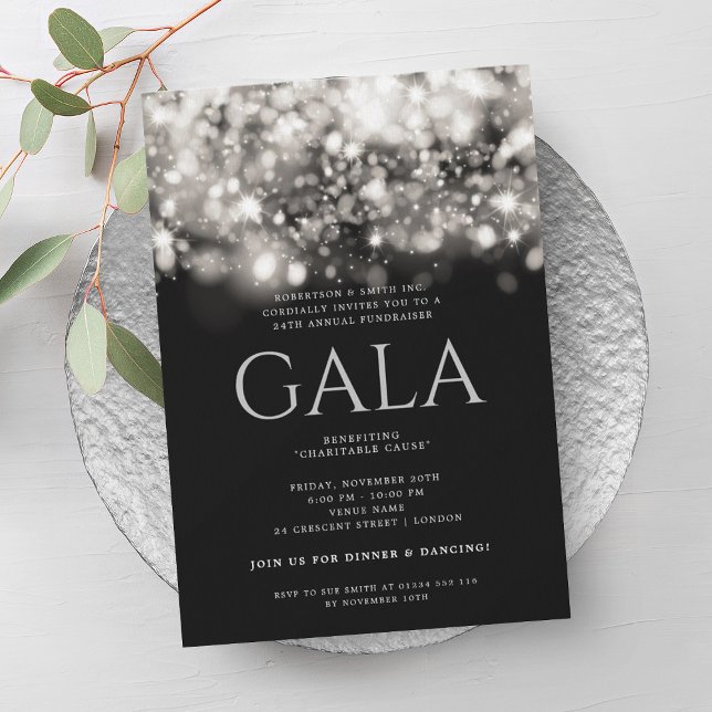 Formale Gala Ball Silver Sparkle Lights Einladung (Formal Corporate Gala Ball Silver Sparkle Lights Invitation)