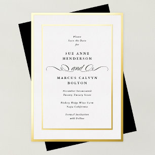 Formale Goldrahmen-Hochzeit Save The Date-Karte Folieneinladung