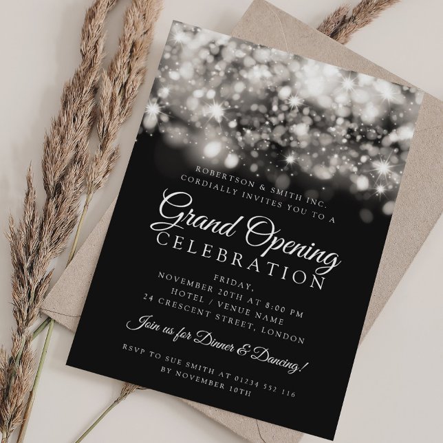 Formale Großer Öffnung Silber-Leuchten Einladung (Formal Corporate Grand Opening Silver Lights Invitation)