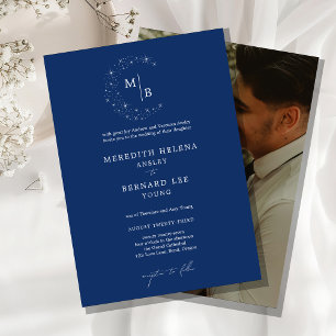 Formale himmlische elegante Monogramm-Hochzeitsfot Einladung