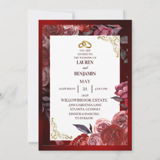 Formale Hochzeitseinladung in Rot und Gold Einladung