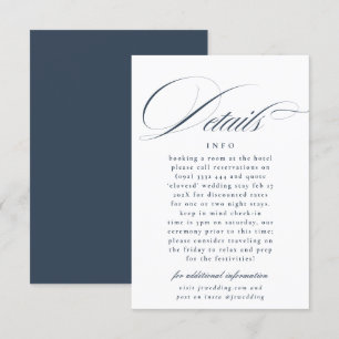 Formale Kalligrafie Navy Blau Weiße Hochzeitsdetai Begleitkarte
