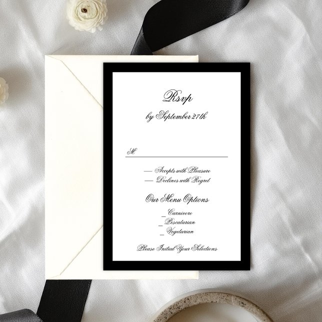 Formale Kalligrafie Schwarz Gerahmt Classic Hochze RSVP Karte (Von Creator hochgeladen)