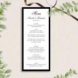 Formale klassische Script Schwarz-Weiß-Hochzeit Menükarte<br><div class="desc">Erhöhen Sie Ihren Empfang mit unserem formalen klassischen Script Black and White Wedding Menu. Dieses wunderschön gestaltete Menü verfügt über eine zeitlose Schwarz-Weiß-Farbpalette, die durch die elegante Schrifttyp-Schrift für eine Touch der Eleganz ergänzt wird. Dieses Menü ist perfekt für eine Krawatte oder eine Hochzeit. Es ist elegant und elegant zugleich....</div>