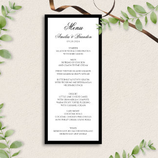 Formale klassische Script Schwarz-Weiß-Hochzeit Menükarte