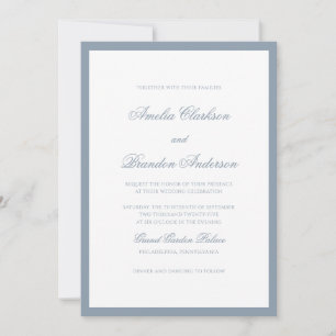 Formale klassische staubblaue Border-Script-Hochze Einladung