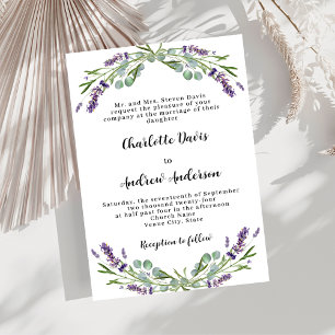Formale Lavendel-Veilchen-Grün-Hochzeit Einladung
