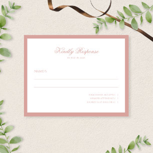 Formale minimalistische Dusty Rose-Rand-Script-Hoc RSVP Karte