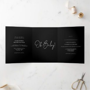 Formale moderne Babyparty in Schwarz Dreifach Gefaltete Karte