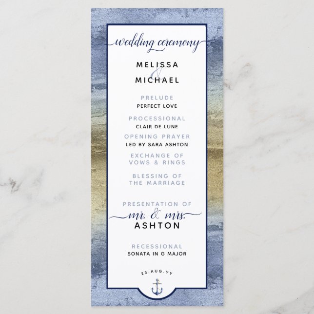 Formale moderne #Hochzeit #nautische dusty blue un Programm (Vorderseite)