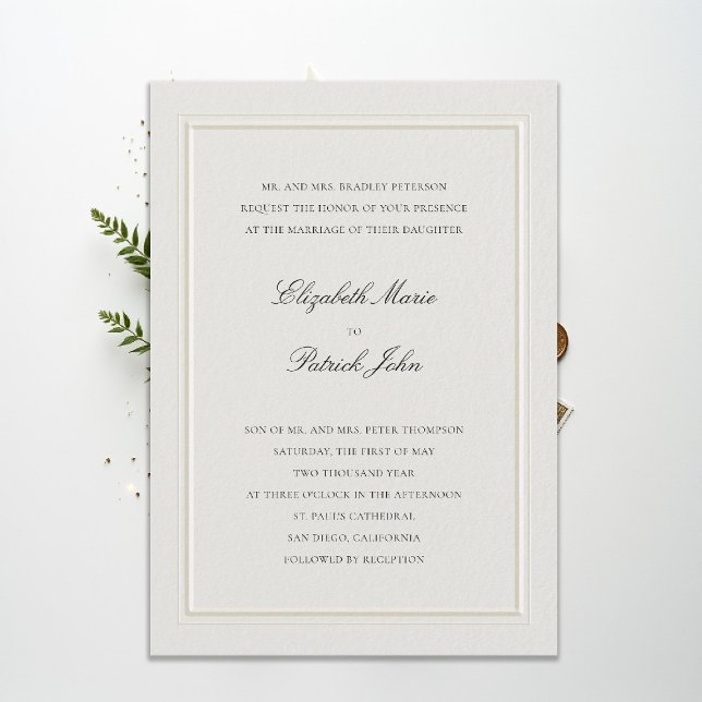 Formale moderne klassische Doppelteinrahmung Ecru- Einladung (modern classic wedding invitation double frame elevated ecru formal traditional calligraphy stately)