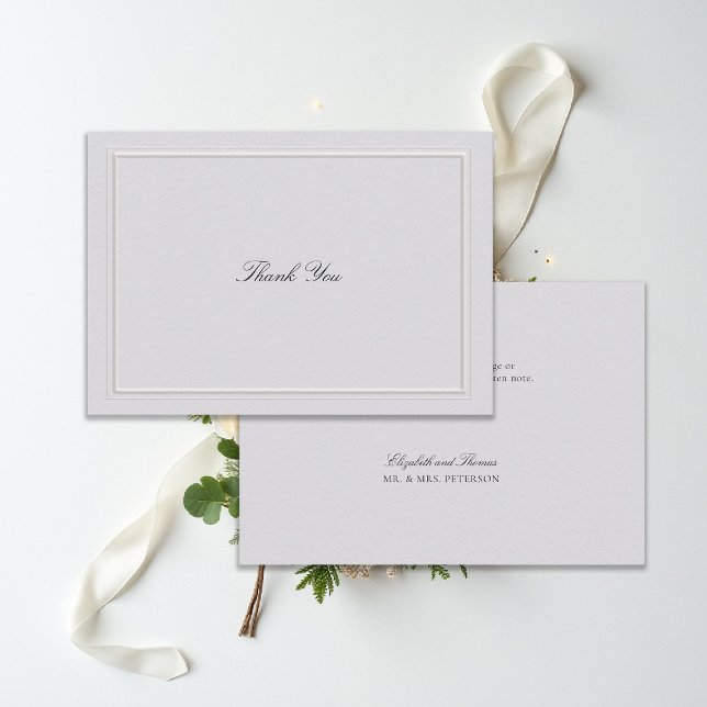 Formale moderne klassische elegante Hochzeit Elfen Dankeskarte (modern classic wedding thank you card ivory double frame elevated formal traditional calligraphy)