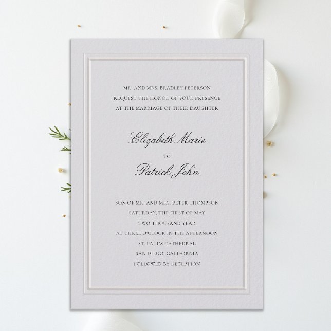 Formale moderne klassische elegante Hochzeit Elfen Einladung (modern classic wedding invitation double frame elevated ivory formal traditional calligraphy stately)