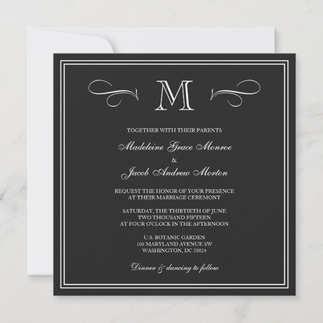 Formale Monogramm-Hochzeit Einladung (Vorderseite)