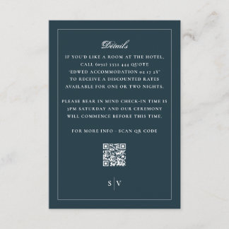 Formale Navy-Blue-QR-Code-Hochzeitsdetails Begleitkarte