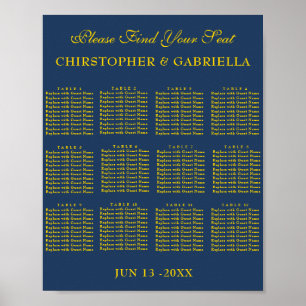 Formale Navy-und-Gold-einfache Hochzeits-Sitzordnu Poster