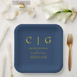 Formale Navy- und Gold-Hochzeit Pappteller